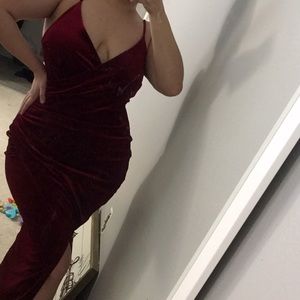 Red maxi dress with leg slit